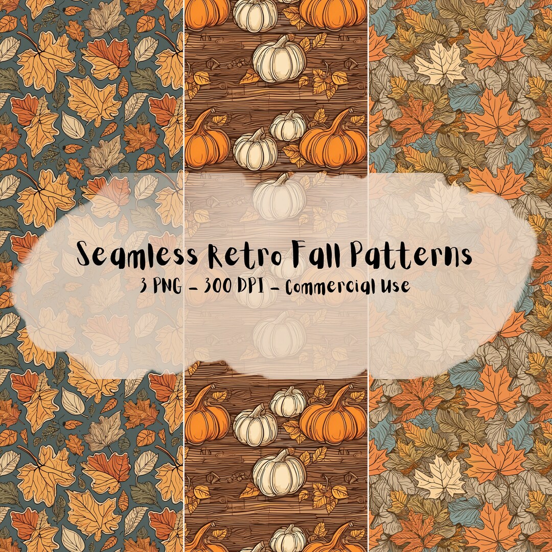 Retro Fall Seamless Pattern Bundle | 3 Retro Autumn Design Files ...