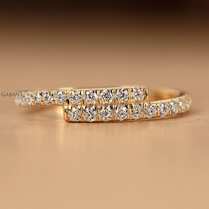 14k Gold Lab Grown Diamond Wedding Band, Minimal Bypass Shank Half Eternity Band, Open Wrap CVD Diamond Band, Anniversary Ring For Her