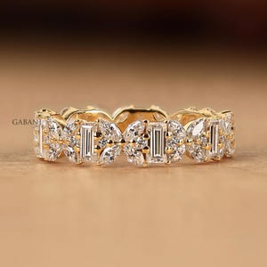 Marquise Wedding Band, 14k Gold Baguette Marquise Lab Grown Diamond Band For Women, Wide Full Eternity Band, Alternative set Stackable Band