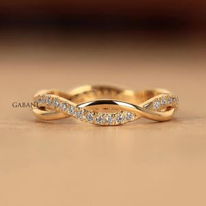Twisted Infinity Band, Pave Lab Grown Diamond Wedding Band in 14K Gold, Comfort Fit Stackable Matching Band For Women, Anniversary Gift