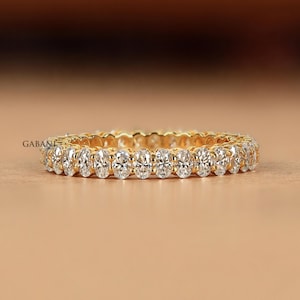 Oval Diamond Wedding Band, Full Eternity Lab Grown Diamond Band For Women, Minimal Stackable Band, Dainty Comfort Fit Anniversary Ring
