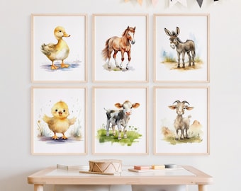 Bauernhof Kinderzimmer Wand Drucke, digitaler Download, Kinderzimmer Dekor, 6 Drucke + 2 Bonus, Kinderzimmer Wandkunst, Boho Kinderzimmer Drucke, Bauernhof Dekor