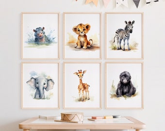 Safari Nursery Wall Prints, Digital Download, Nursery Decor, Set of 6 Prints, Nursery Wall Art, Printable Art, Boho Nursery Prints