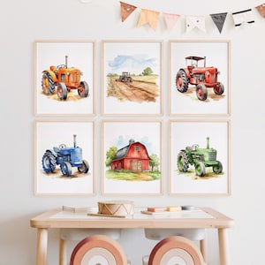 Tractor Nursery Wall Prints, Digital Download, Nursery Decor, Set of 6 Prints, Nursery Wall Art, Boho Nursery Prints, Farm Decor, Tractors