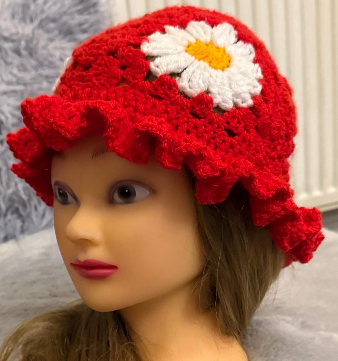 Handmade Crochet Ruffle Hat: Granny Square Daisy Beanie - Etsy