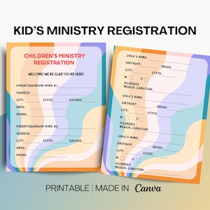 Sunday School Form Church Registration Data Sheet Ministry Information Document Template Digital Download Children Record Keeping