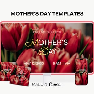 Mother's Day Church Event Canva Template Digital Invitation Modern Customizable Card Presentation Slides Mother's day Celebration
