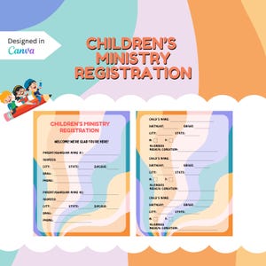 Children&#39;s Ministry Registration Form For Sunday School Fun And Colorful Printable Instant Download