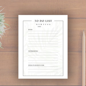Lista de tareas pendientes para plantilla de organización diaria o semanal Carta minimalista de EE. UU., A3, A4 Descarga instantánea imprimible
