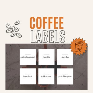 Minimalistische koffiesirooplabels: 12 smaken, organisatie koffiebar (afdrukbare download)