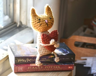 Crochet Cat Amigurumi: Handmade Stuffed Animal Holding Heart Easter