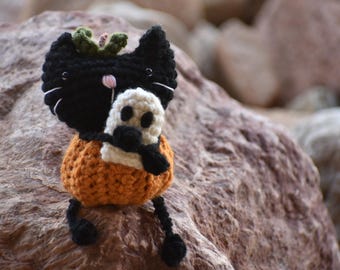 Crocheted Pumpkin Cat Amigurumi: Handmade Acrylic Stuffed Animal Easter