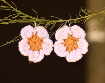 Crochet Daisy Earrings: Sterling Silver, Lightweight Flower Earrings Easter