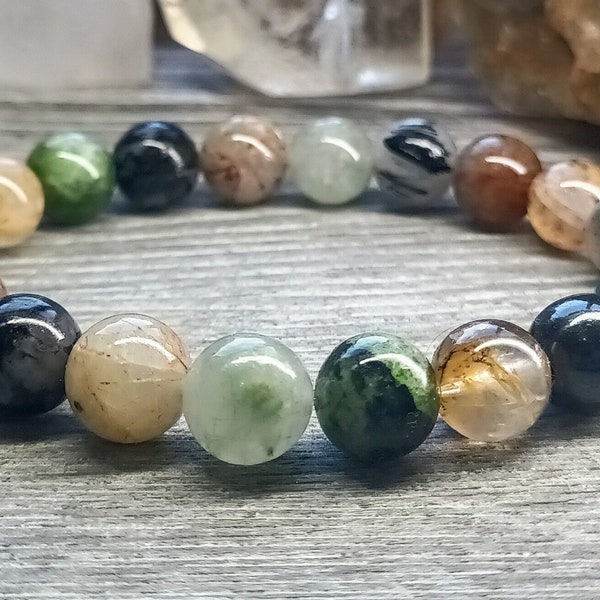 7th Dimension CHAKRA Bracelet. Auralite.DendriticQuartz.ChromeDiopside.Labradorite.PhantomLodoliteQuartz.Kyanite.Tourmaline.MagneticHematite