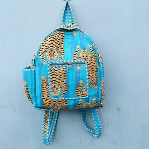 Sac à dos scolaire fait main à imprimé tigre, sac à dos en coton matelassé, sac à bandoulière, sac à dos collage, sac à dos pour ordinateur portable, sac de voyage, sac à usage quotidien.