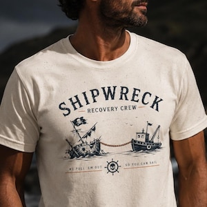 難破船回収クルーシャツ、海賊船Tシャツ、沿岸航海Tシャツ、ビーチ海賊シャツ、セーリングギフト、海水ライフスタイルシャツ