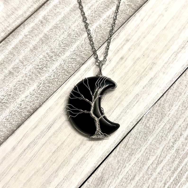 Strength, Protection & Grounding Tree of Life Black Onyx Moonstone Necklace image 1