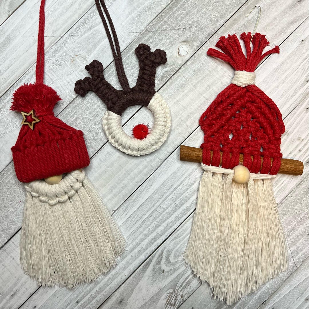 Rodulph Macrame Macrame Holiday Ornament: Customizable Gnome, Rudolph - Etsy
