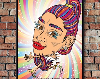 Ariana Grande Cartoon Print / Funny Art / Music Poster / Wall Art / Caricature Doodle / Birthday Present / Naked Dancing / Mum and Dad Gift