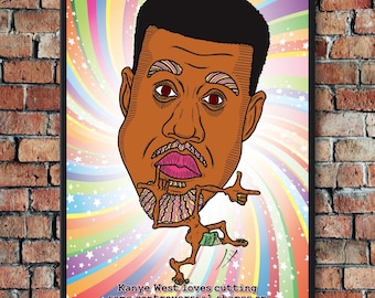 Kanye West Cartoon Print / Funny Art / Music Poster / Wall Art / Caricature Doodle / Birthday Present / Naked Dancing / Mum and Dad Gift