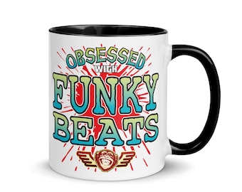 Funky Beats Coloured Ceramic Mug / Fun Music Trophy / Funny Novelty Gift / Birthday Present / Boyfriend + Girlfriend + Husband + Wife Award