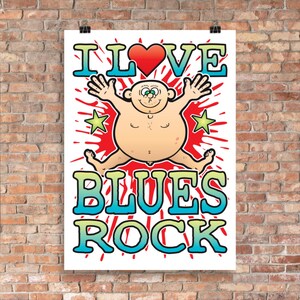 Blues Rock 50 x 70 cm Wandkunst / Liebesmusik Poster / Lustige Wanddeko / Rocker Nackt / Rock Guru Geschenk / Einweihungsgeschenk