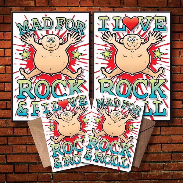 Rock & Roll Art Print + Birthday Card / Music Poster / Wall Art / Greetings Card / Mum and Dad Gift / House Warming Present