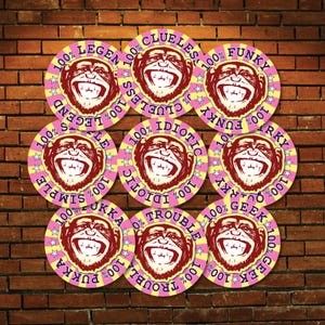 Cheeky Monkey Vinyl Stickers x45 / 100% Fun Tags / Waterproof / Funny Sticky Bling / Novelty Birthday Gift / Girlfriend + Boyfriend Present