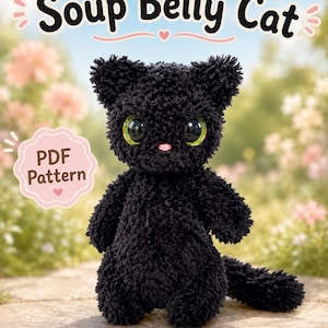 Soup Belly Cat Crochet Pattern, Beginner Black Amigurumi Plush Toy (PDF Download)