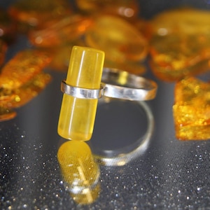 Amber Silver Ring | Natural Baltic Amber Ring | Size 18.5 | Handmade Gemstone Jewelry