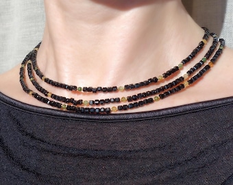 Elegant Black Spinel Choker with Green and Yellow Tourmaline – Multi-Strand Necklace