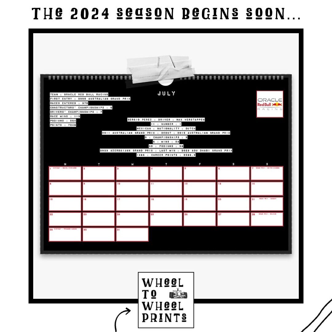 Formula 1 2024 Calendar / F1 2024 Season / F1 Calendar / F1 Gift / F1