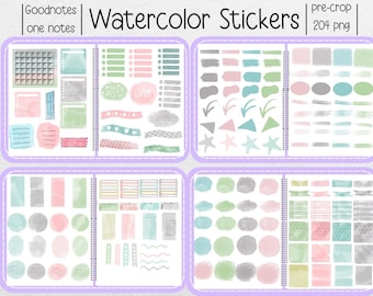 Watercolor Digital Stickers: Pre-cropped PNG for Goodnotes (204 pc)