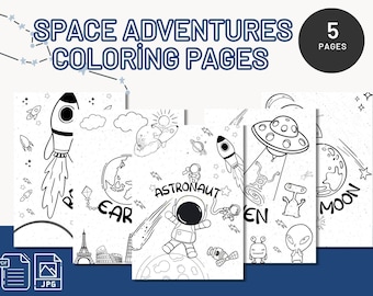 Pagine da colorare sullo spazio per bambini: schede di attività su razzi e astronauti (download digitale)