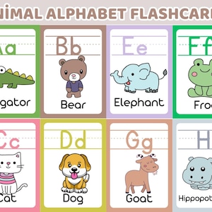 Animal alphabet flashcards, Toddlers Preschool Early Learning Resource, Alphabet flashcards for kids