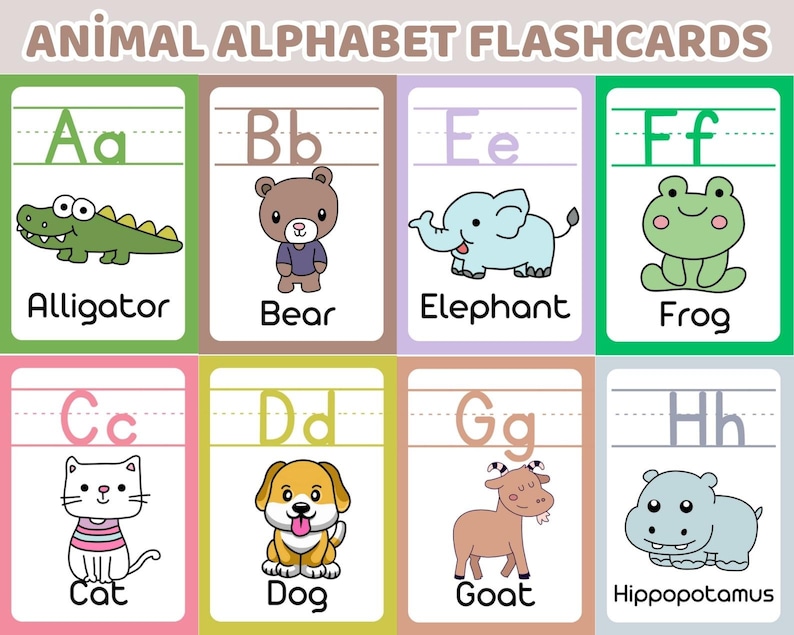 Animal Alphabet Flashcards, Toddlers Preschool Early Learning Resource ...