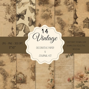 Vintage Decorative Paper & Journal Kit, Vintage Lace Junk Journal Pages, Digital Paper Pack, Antique Paper, Ephemera, png