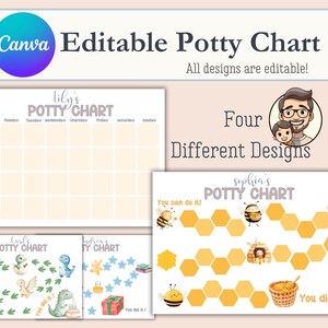 Editable Potty Chart, Potty Training Charts, Reward Chart Montessori Learning,Potty Training Printable, canva editable