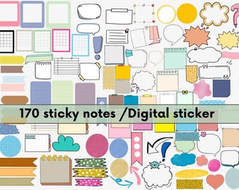 170 Pre-cropped Digital Sticky Notes: GoodNotes Planner Stickers (Instant Download)