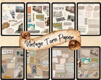 135 Vintage Torn Paper Digital Stickers: Goodnotes Planner (Pre-cropped PNG)