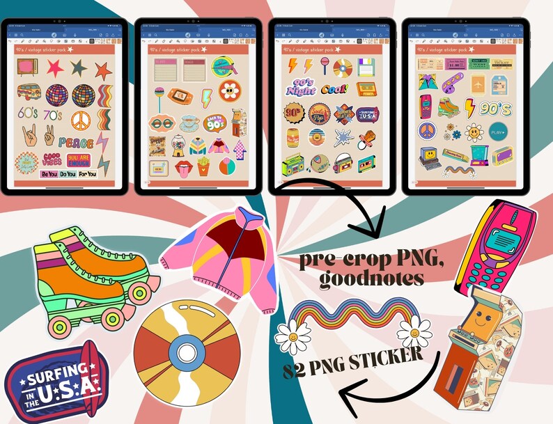 90's Clipart, 90s Clipart Bundle, 90's Sticker Pack, Vintage Sticker ...