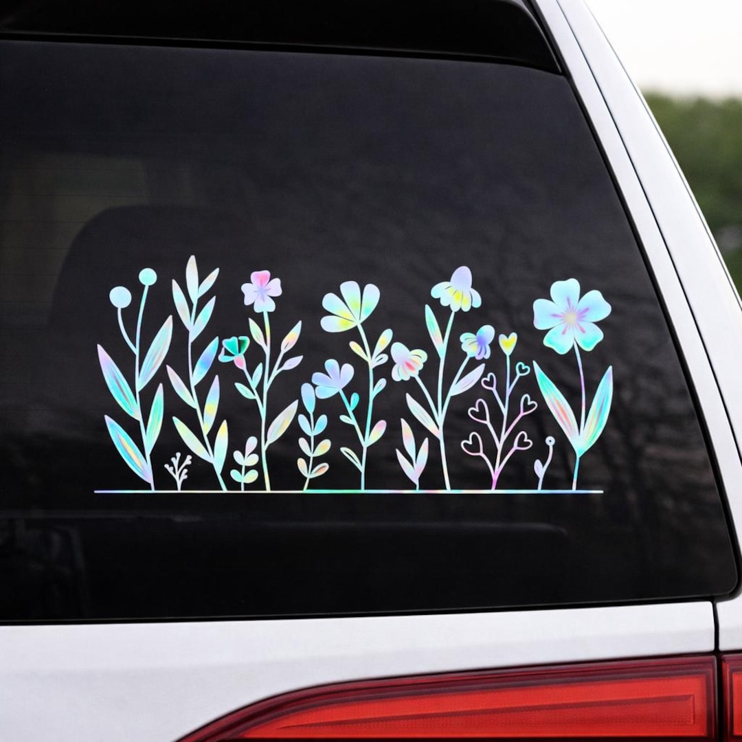 Wildflower Car Decal, Boho Floral Vinyl Sticker, Botanical Window Decal ...