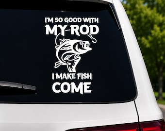 Funny Fishing Car Decal, Fisherman Vinyl Sticker, Bass Fishing Truck Window Decal
