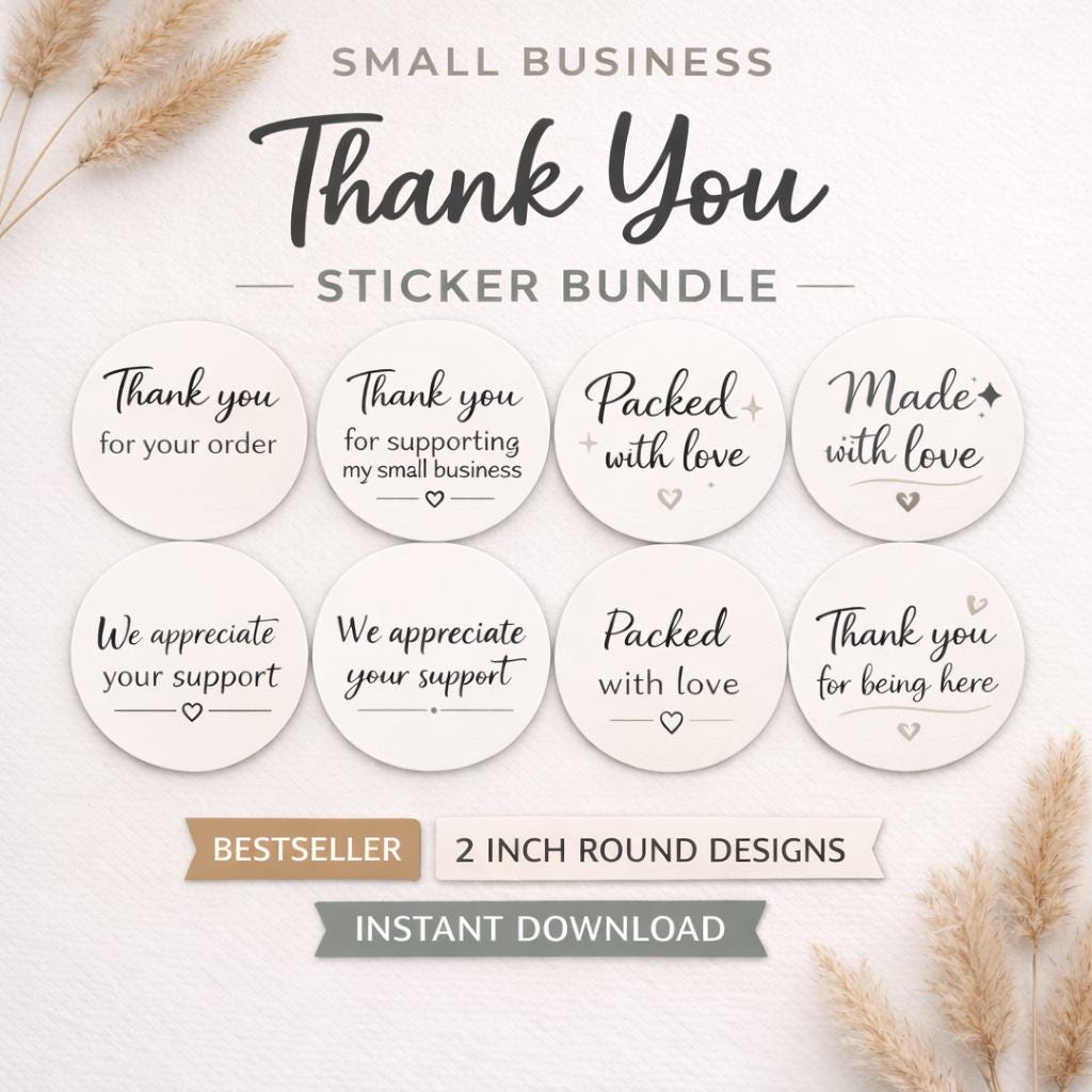 Small Business Thank You Sticker Bundle, 2 Inch Round Packaging Labels ...