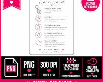 Keychain Care Card PNG, Keychain Care Instructions, Digital Care Card, Package Insert, Printable Care Card, Small Business Insert