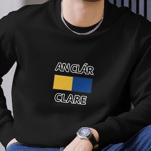 Sweatshirt unisex organic cotton embroidered ‘AN CLÁR / CLARE’ Irish county asGaeilge football hurling camogie supporter Munster sports gift