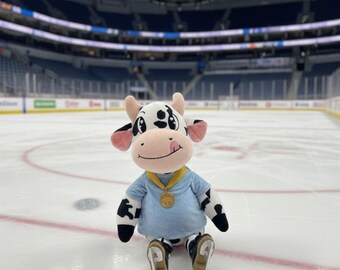 Plush Salchow Cow: Figure Skating Superstar with Gold Medal