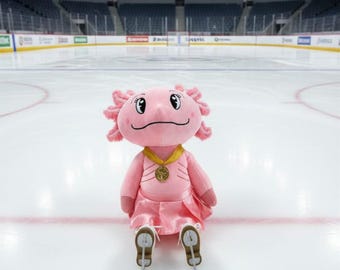 Plush Pink Axolotl: Figure Skating Superstar with Gold Medal