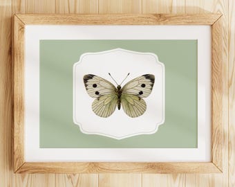 Mariposa bordada estilo Cottagecore vintage para imprimir, decoración rústica de pared para habitación infantil, regalo para recién nacido, descarga digital SY5