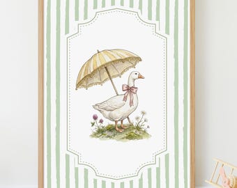 Silly Goose | Rayas amarillo-salvia | Decoración de pared en tonos pastel suaves | Estilo cottagecore vintage | Decoración infantil | Descarga digital instantánea SY1